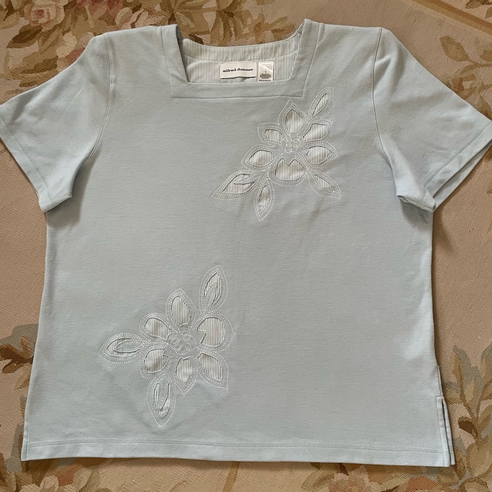 Large baby blue, Alfred Dunner T-shirt with cut outs designs